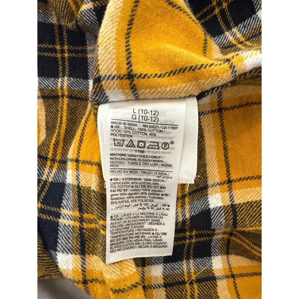 Old Navy Boys Plaid Flannel Hooded Shirt Yellow Black White Size L 10-12